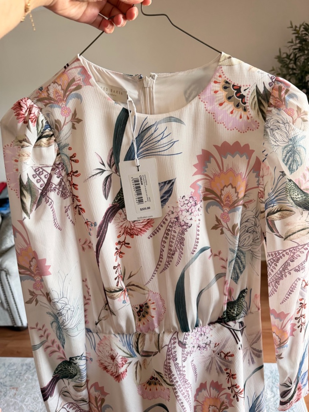 Ted Baker Cream Floral Print Puff-Sleeve Dress